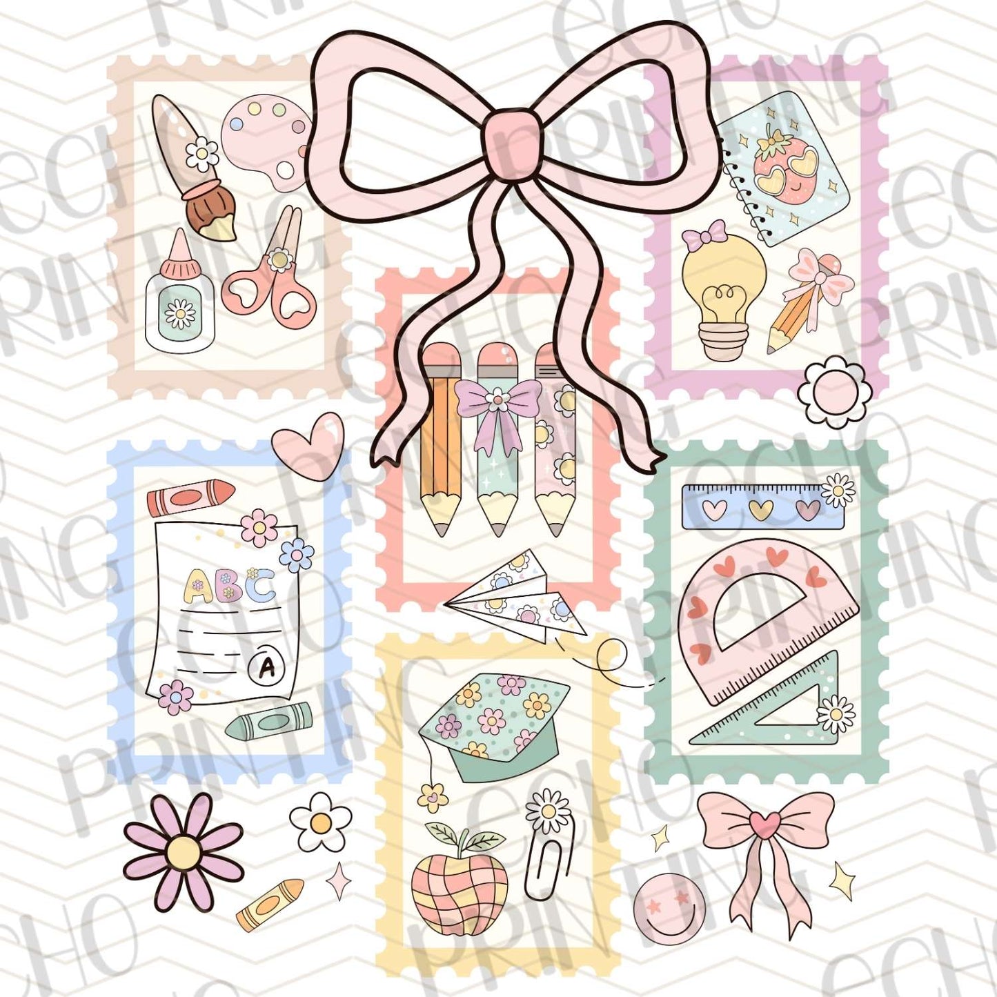BTS 239 - SCHOOL SUPPLIES PINK BOW COLLAGE