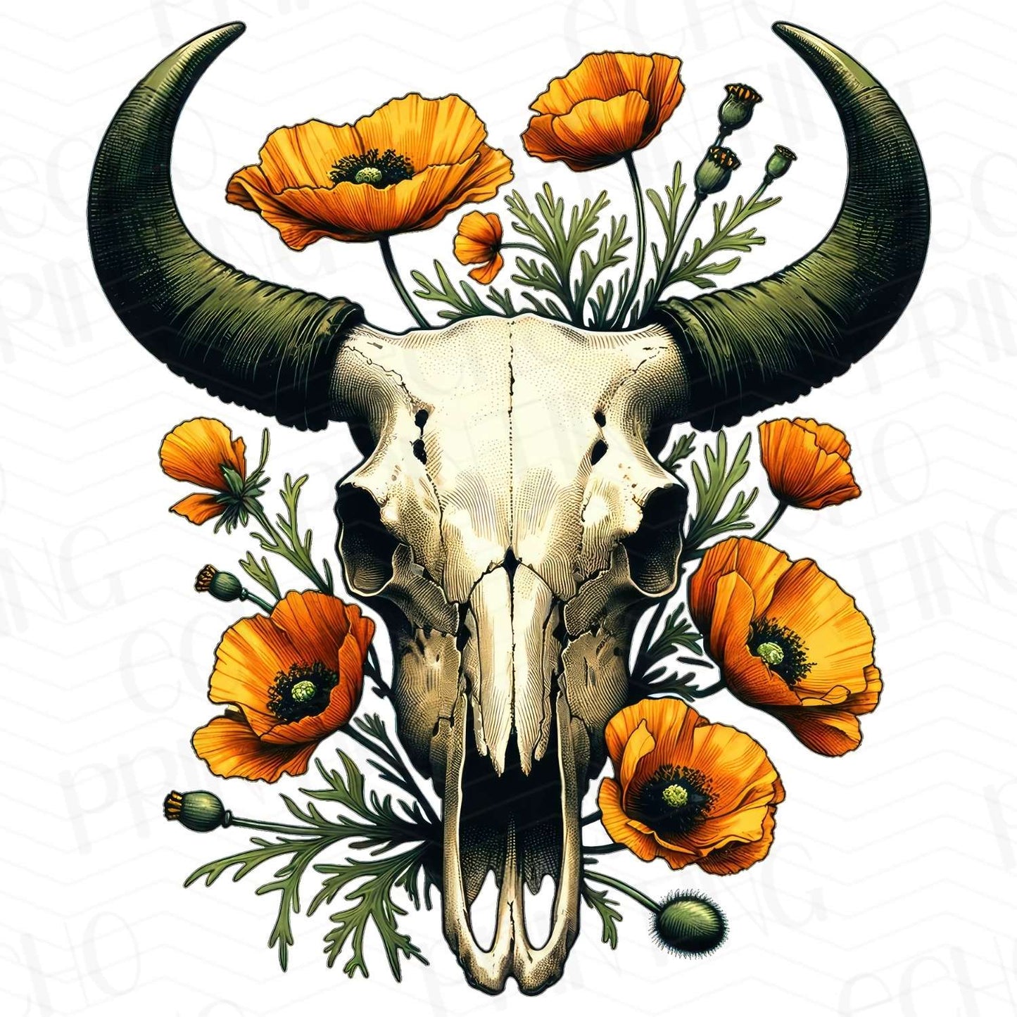 WSTN 16 - FLORAL LONGHORN COW SKULL