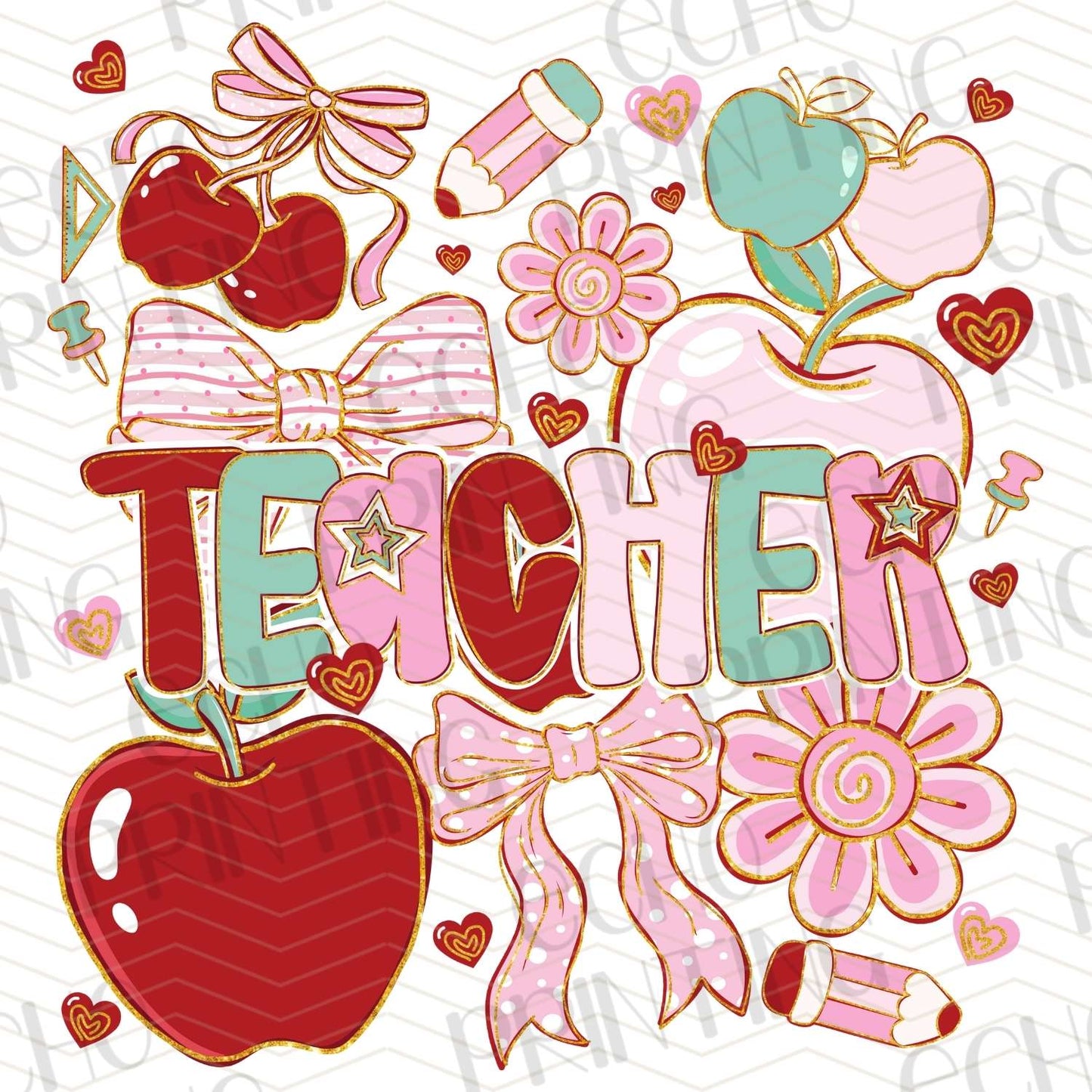 TCHR 367 – TEACHER WITH APPLES AND FLOWERS COLLAGE