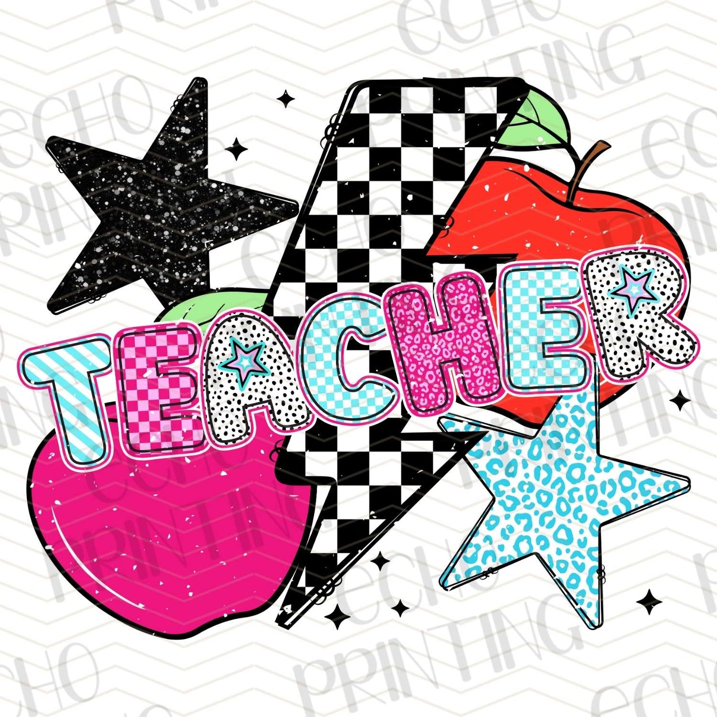 TCHR 388 – RETRO BRIGHT TEACHER WITH STARS AND HEART