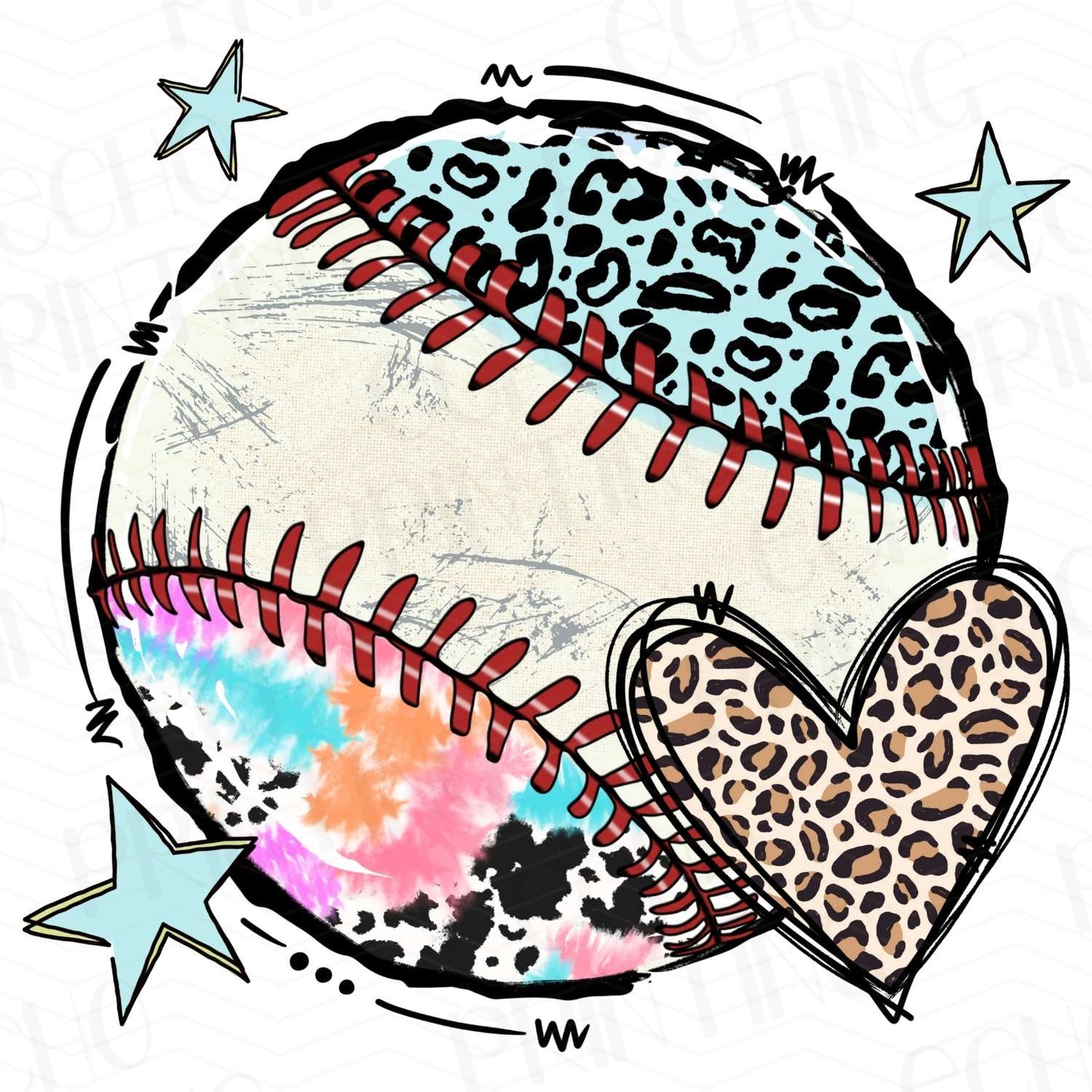 BSB 92 – TIE-DYE LEOPARD BASEBALL WITH HEART
