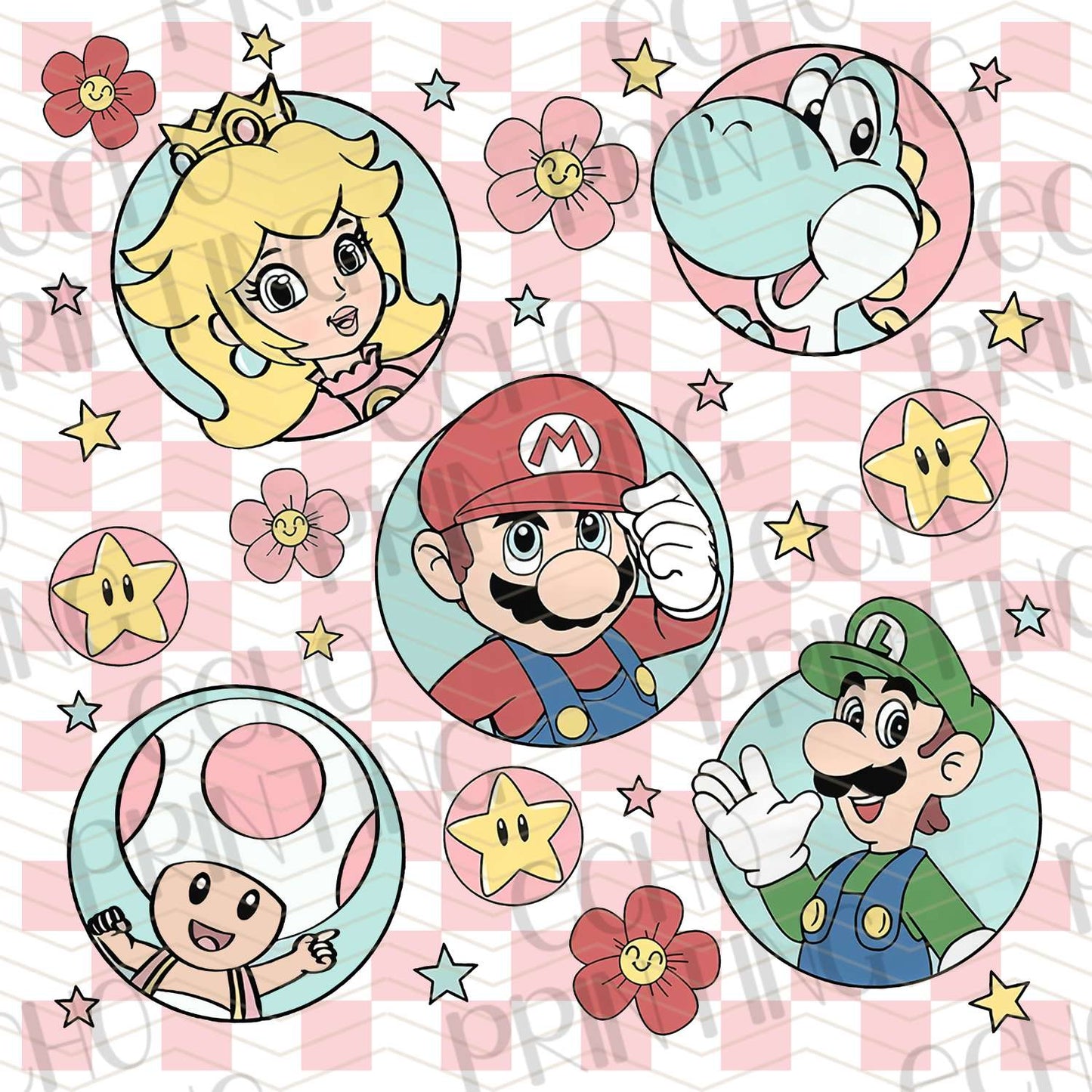 ACM 43 - PINK CHECKERED PLUMBING CHARACTERS COLLAGE