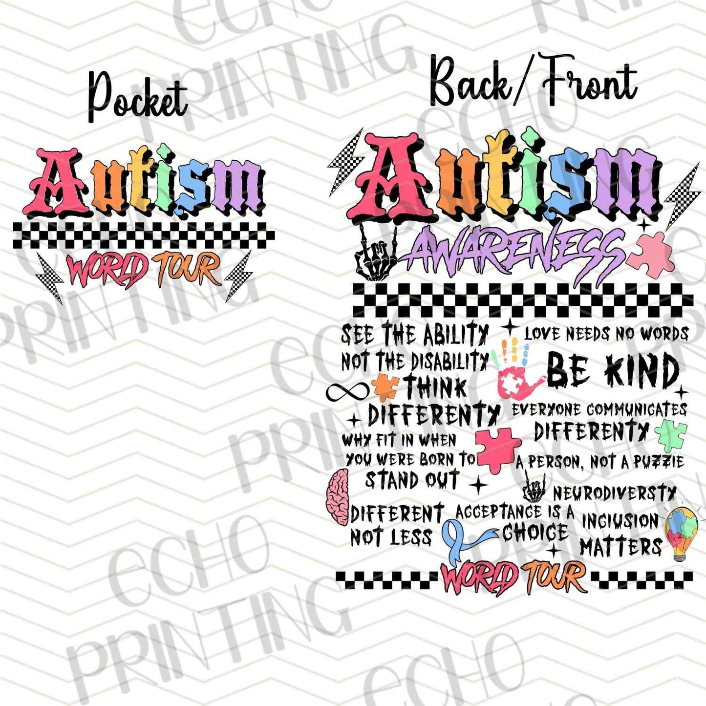ATMSG 167 – AUTISM WORD COLLAGE | POCKET & BACK SOLD SEPERATELY