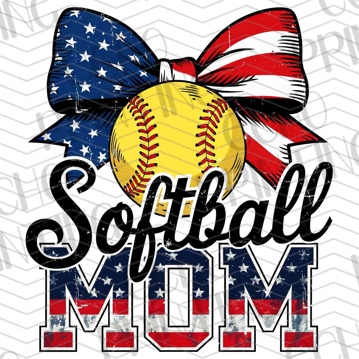 BSBG 204 - SOFTBALL MOM WITH AMERICAN FLAG BOW