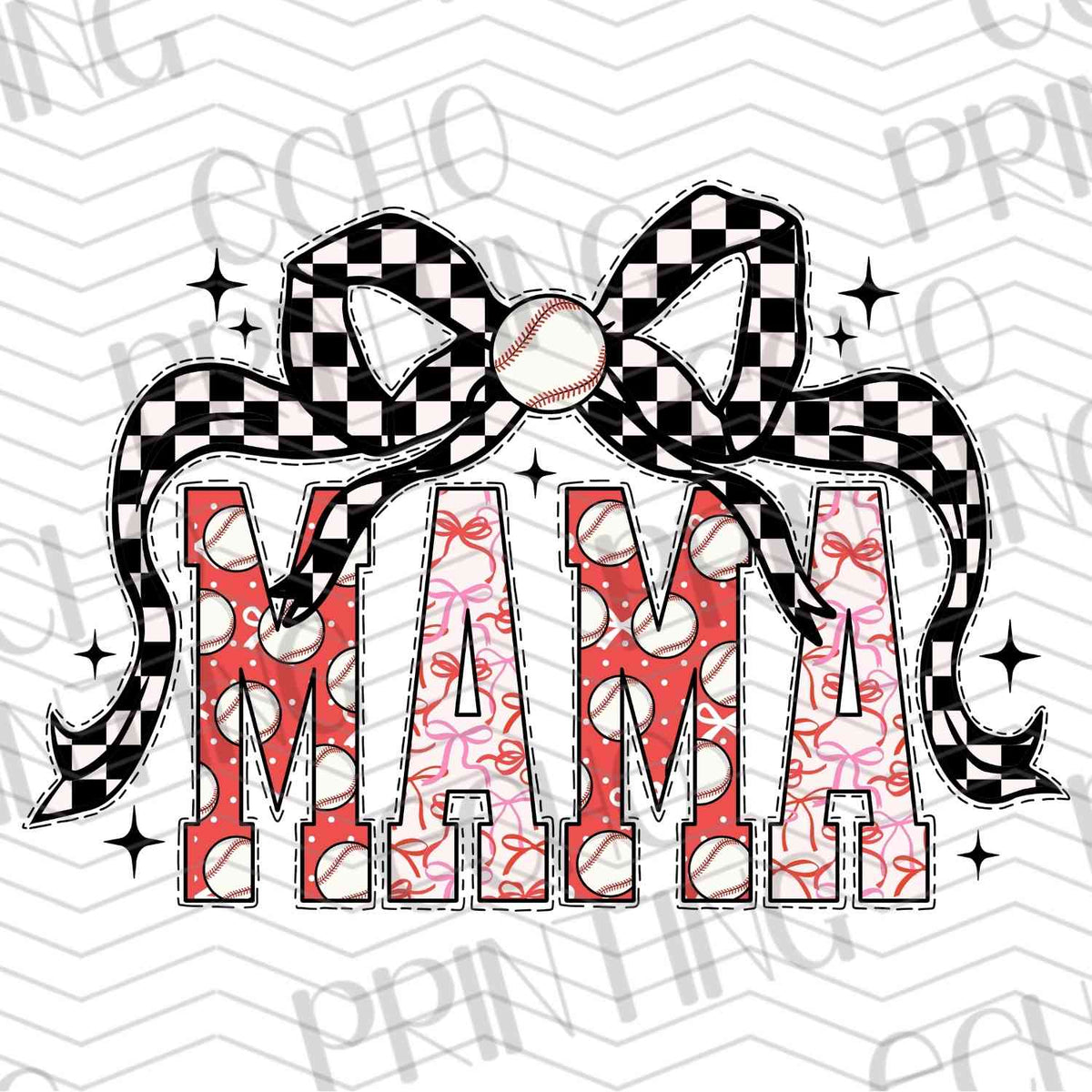 BSBG 208 - MAMA WITH BASEBALL BOW AND STARS