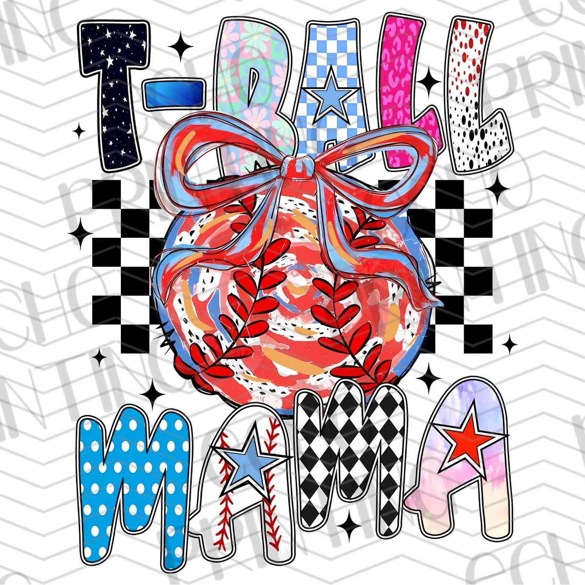 BSBG 209 - T-BALL MAMA WITH RED AND BLUE BOW