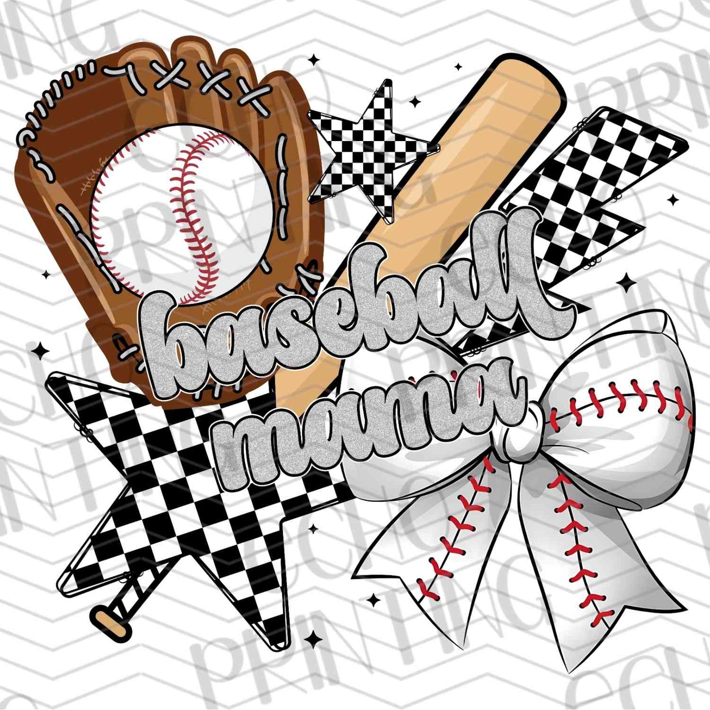 BSBG 231 - BASEBALL MAMA WITH GLOVE AND STARS