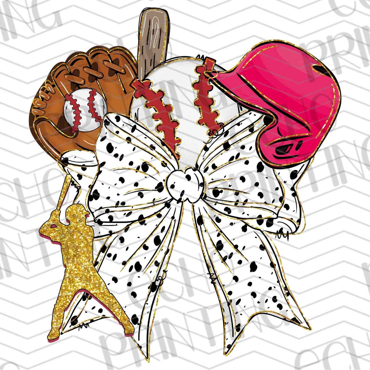 BSBG 34 - GIRLY BASEBALL BOW WITH HELMET AND GLOVE