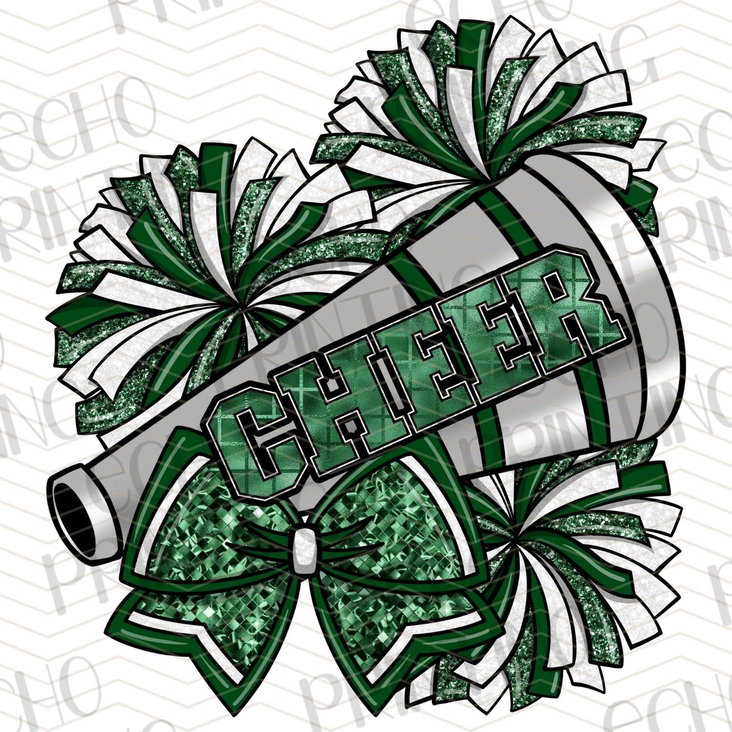 DCN 16 – GREEN GLITTER POM AND MEGAPHONE