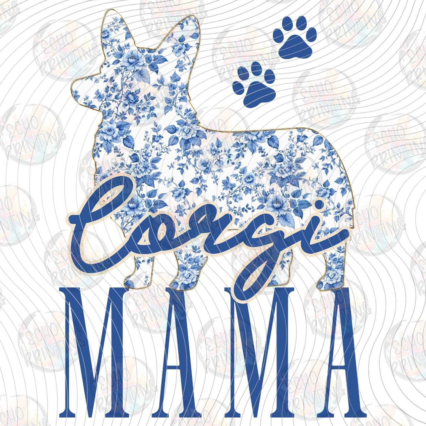 DOG 121 - CORGI MAMA BLUE FLORAL