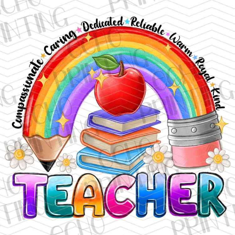 EDCTR 507 - TEACHER RAINBOW WITH APPLE AND BOOKS