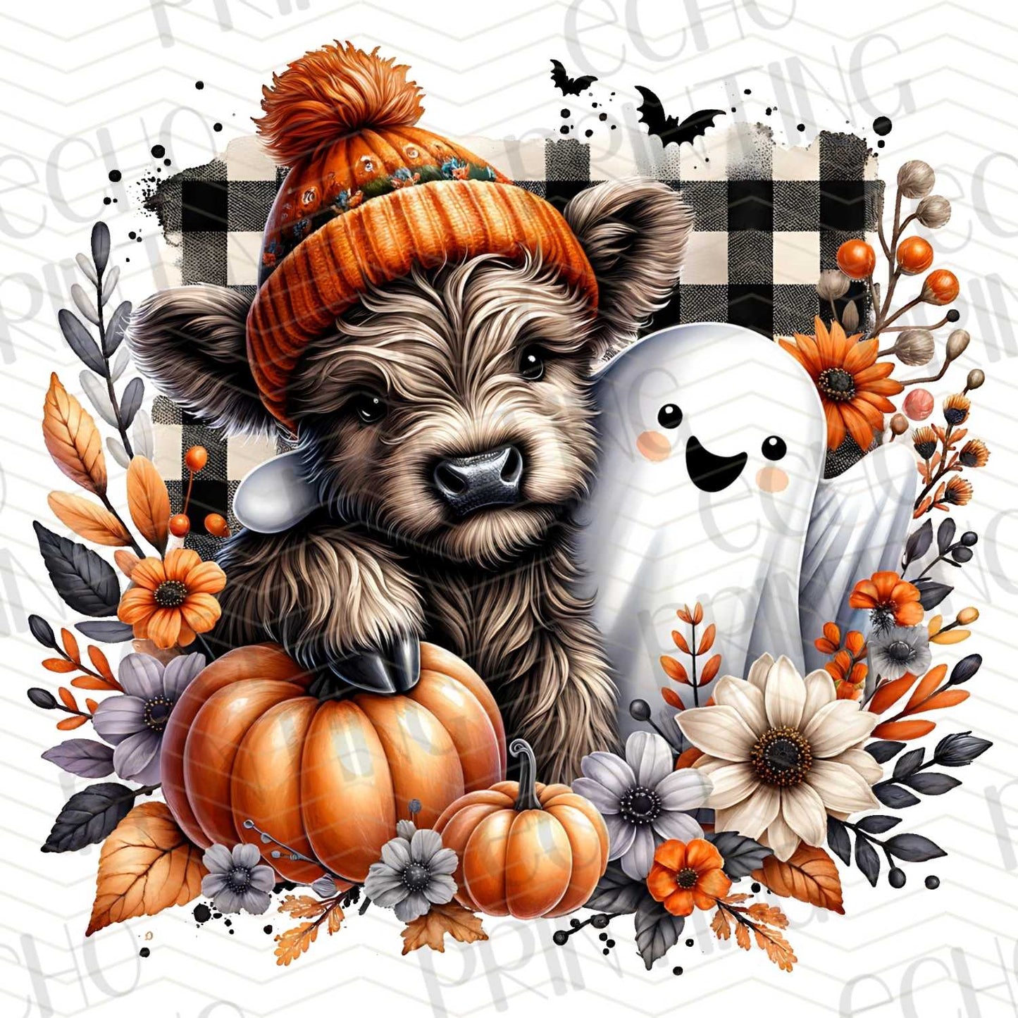 FLTK 107 – AUTUMN HIGHLAND COW WITH PUMPKINS AND GHOST