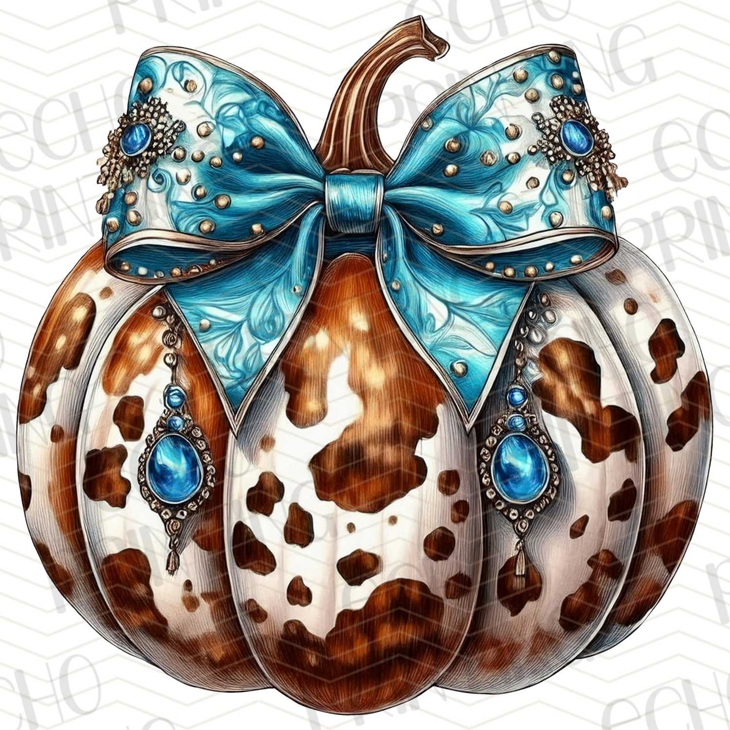 FLTK 196 – COW PRINT PUMPKIN WITH TURQUOISE BOW