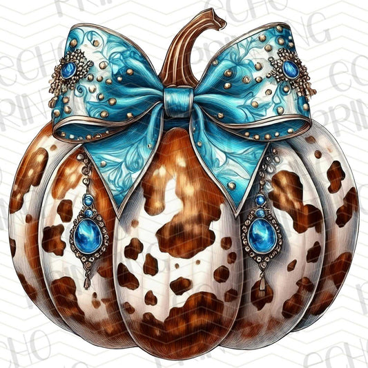 FLTK 196 – COW PRINT PUMPKIN WITH TURQUOISE BOW