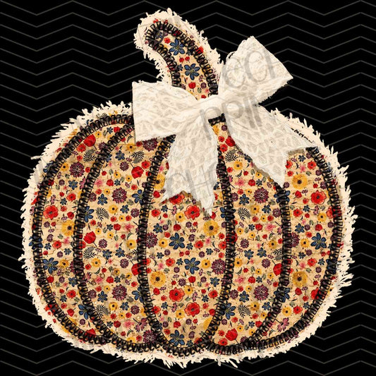 FLTK 424 – FLORAL PATCHWORK PUMPKIN WITH BOW