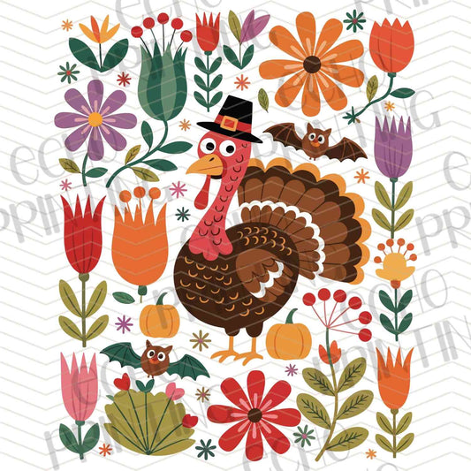 FLTK 454 – RETRO COLORFUL TURKEY WITH FLORALS