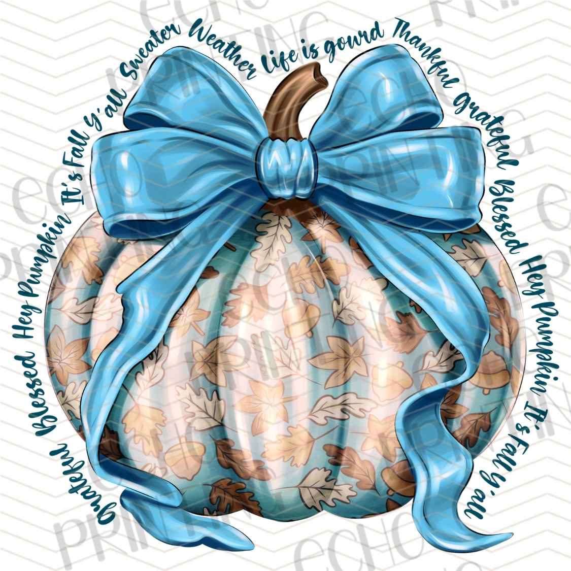 FLTK 826 - BLUE AUTUMN BOW PUMPKIN