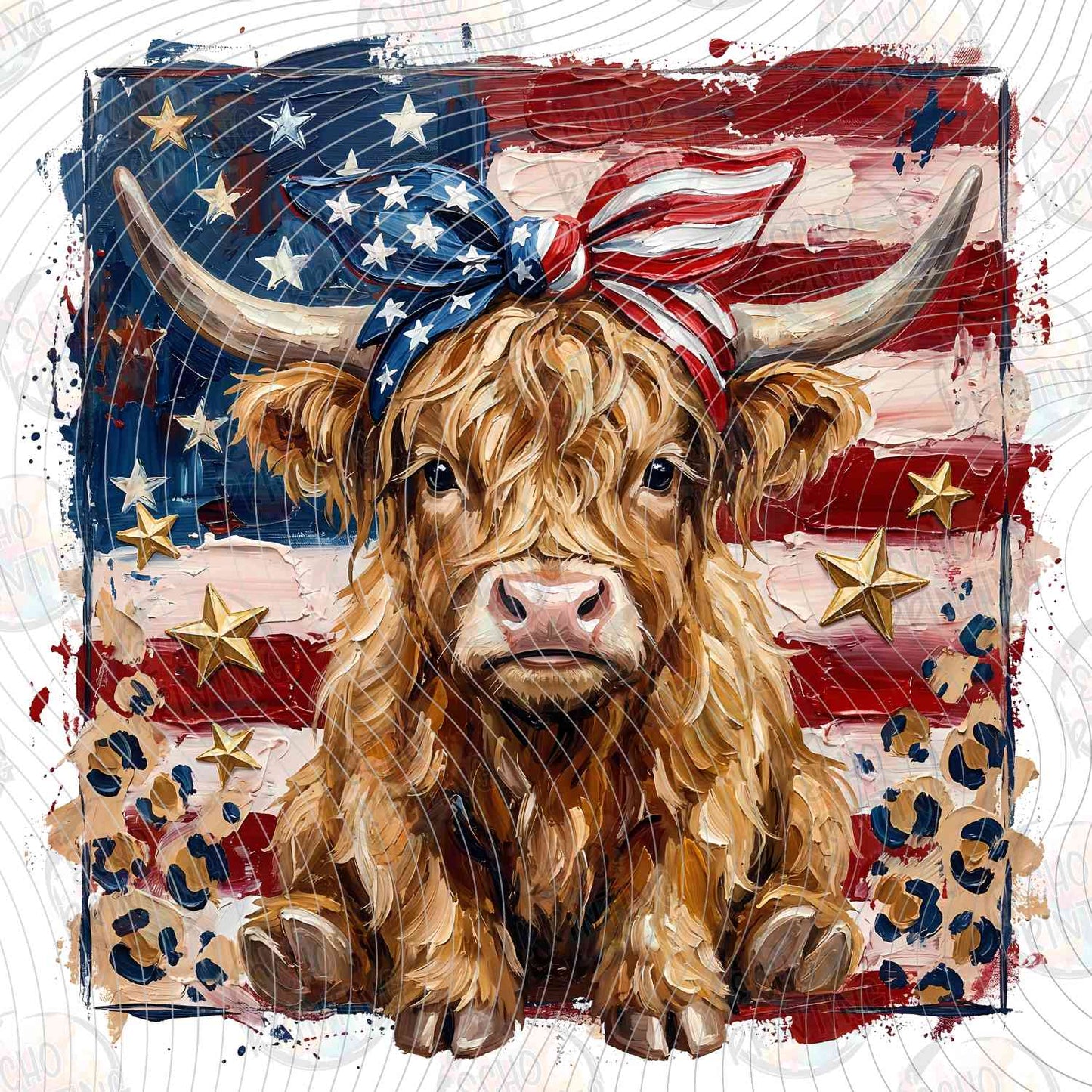 FOJG 780 - HIGHLAND COW WITH PATRIOTIC HEADBAND