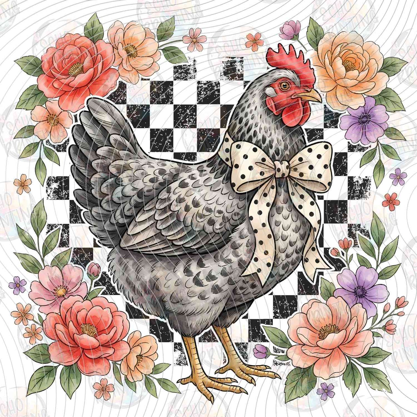 FRMG 146 - BLACK AND WHITE CHICKEN WITH FLOWERS