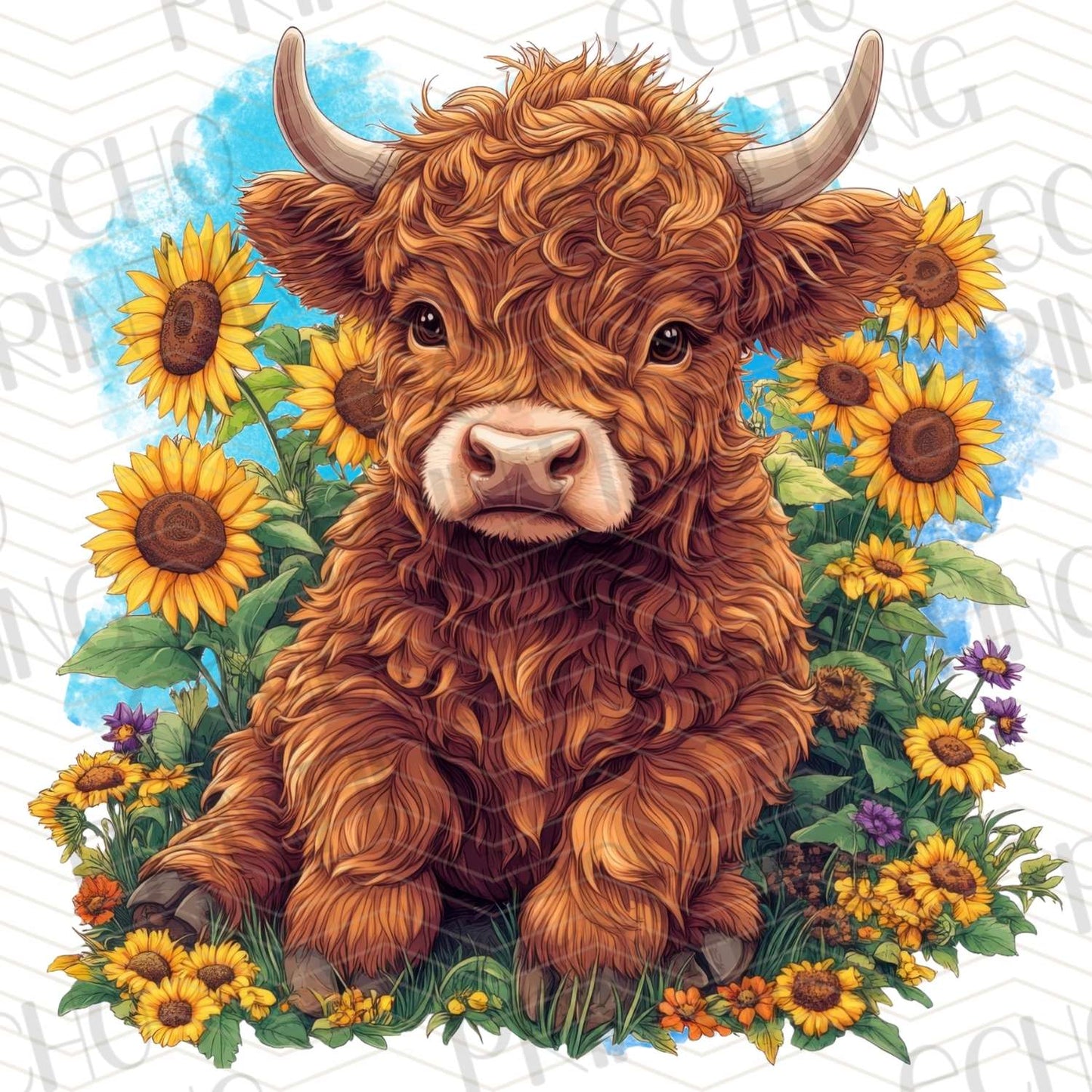 FRM 68 – HIGHLAND COW WITH SUNFLOWERS