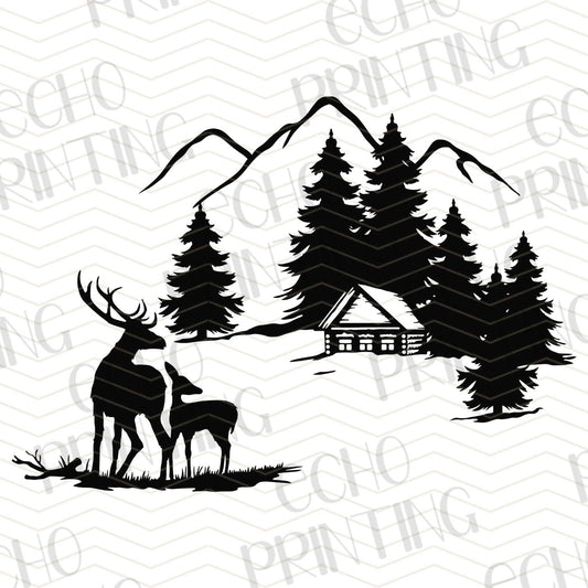 FSHT 241 – CABIN MOUNTAIN DEER SCENE