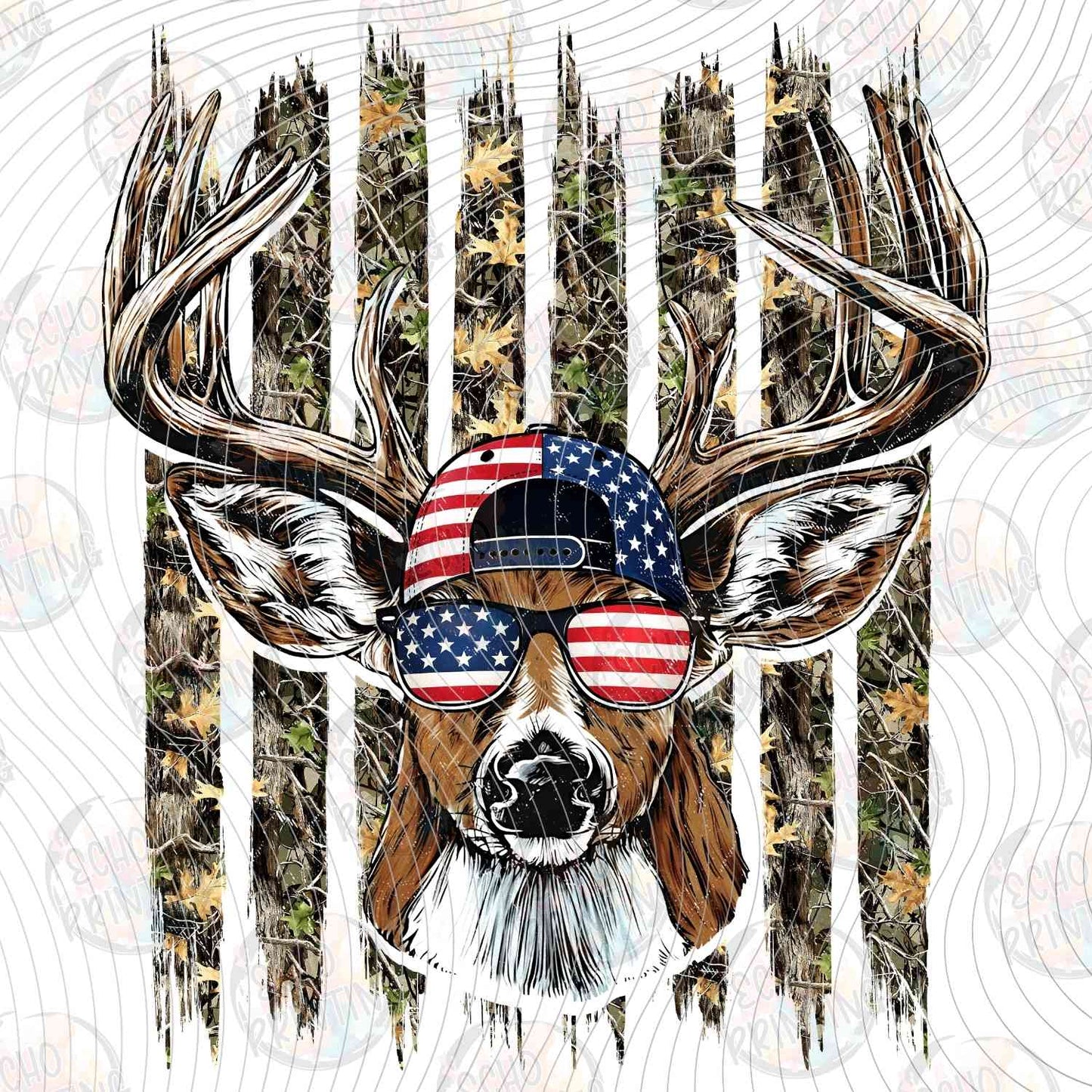 FSHT 320 - HUNTING DOG WITH PATRIOTIC SUNGLASSES AND ANTLERS