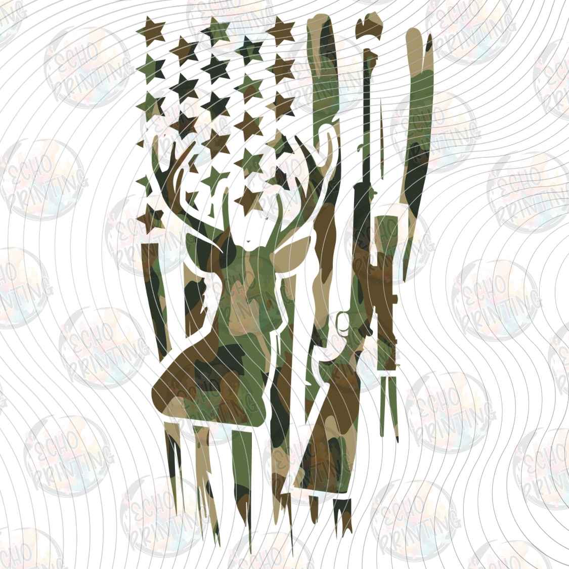 FSHT 444 - CAMO FLAG DEER