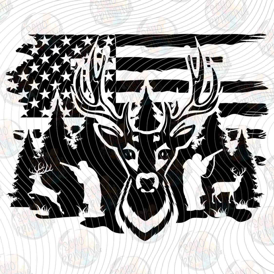 FSHT 466 - DEER FLAG SILHOUETTE