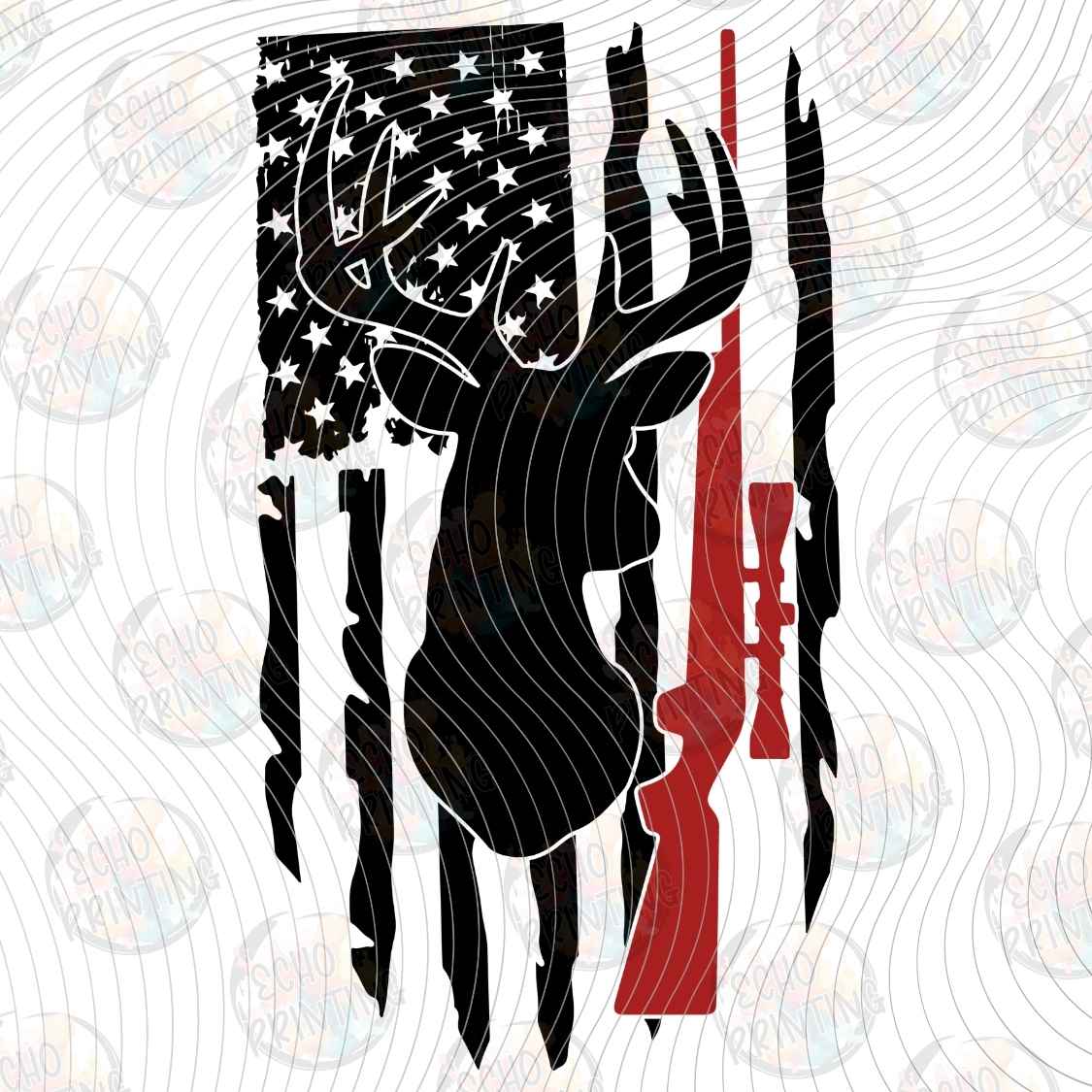 FSHT 484 - FLAG DEER SILHOUETTE