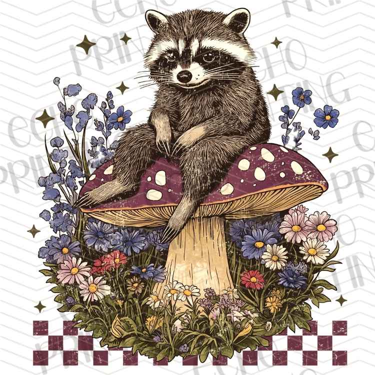 FSSG 1093 - RACCOON READING IN FLOWERS