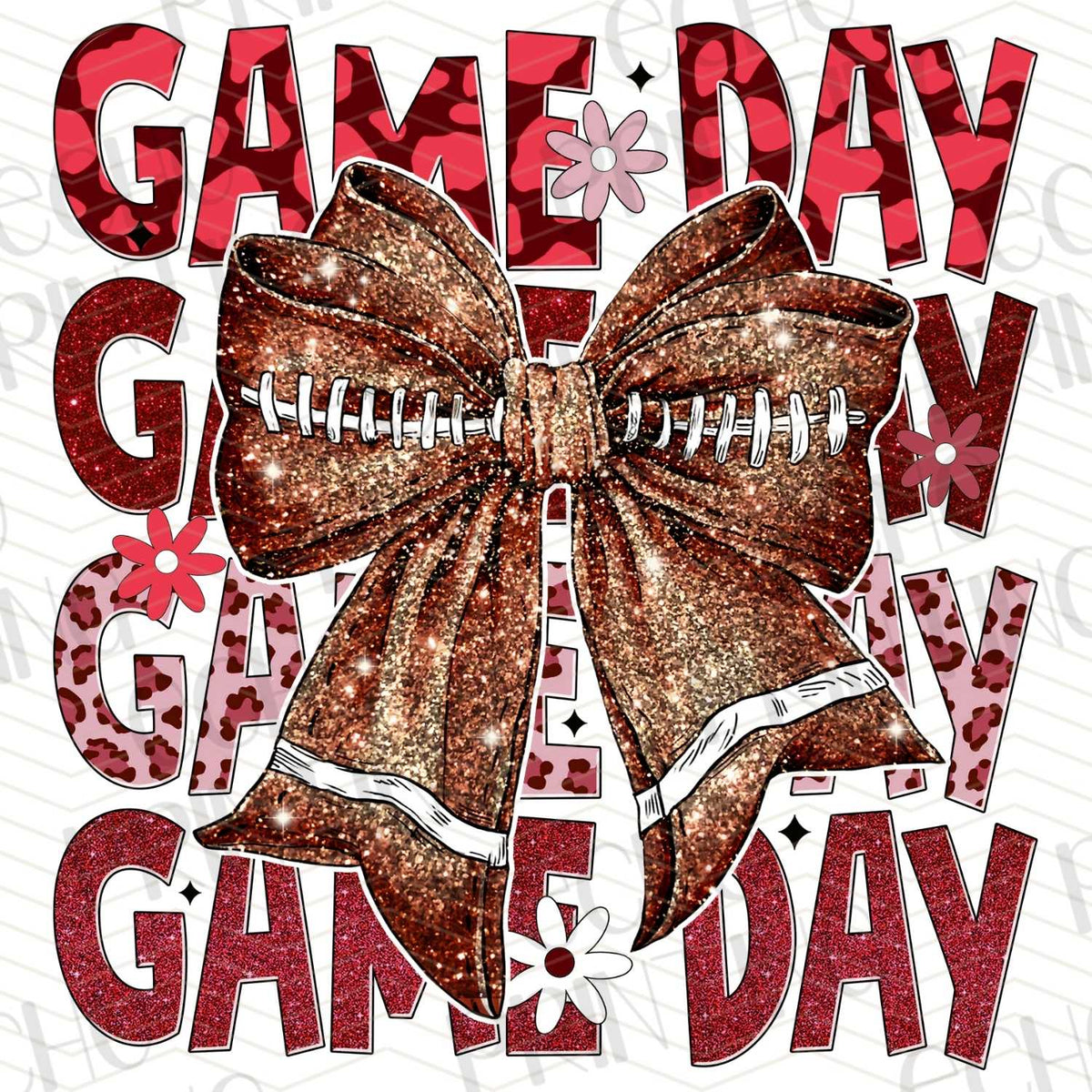 FTBG 133 - GAME DAY STACKED RED WITH SPARKLE FOOTBALL BOW