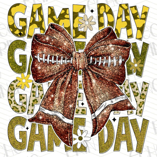 FTB 134 – GAME DAY STACKED YELLOW WITH SPARKLE FOOTBALL BOW