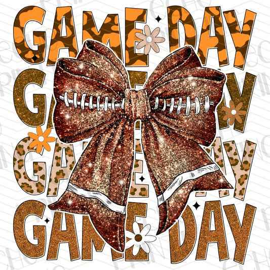 FTB 135 – GAME DAY STACKED ORANGE WITH SPARKLE FOOTBALL BOW