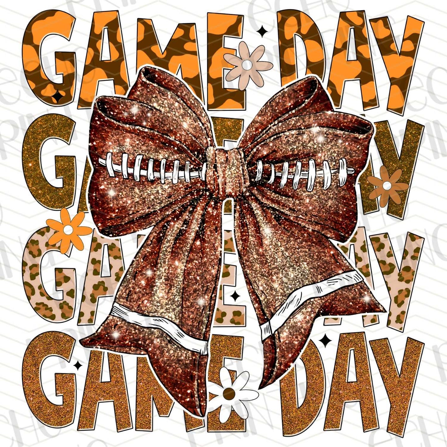 FTBG 135 - GAME DAY STACKED ORANGE WITH SPARKLE FOOTBALL BOW