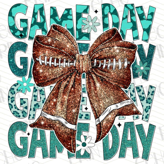FTB 136 – GAME DAY STACKED TEAL WITH SPARKLE FOOTBALL BOW
