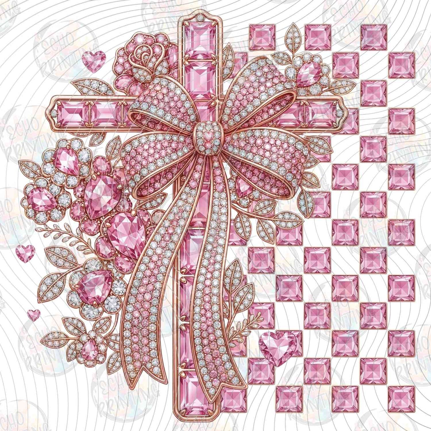FTHG 1075 - PINK BOW AND CHECKERED PATTERN