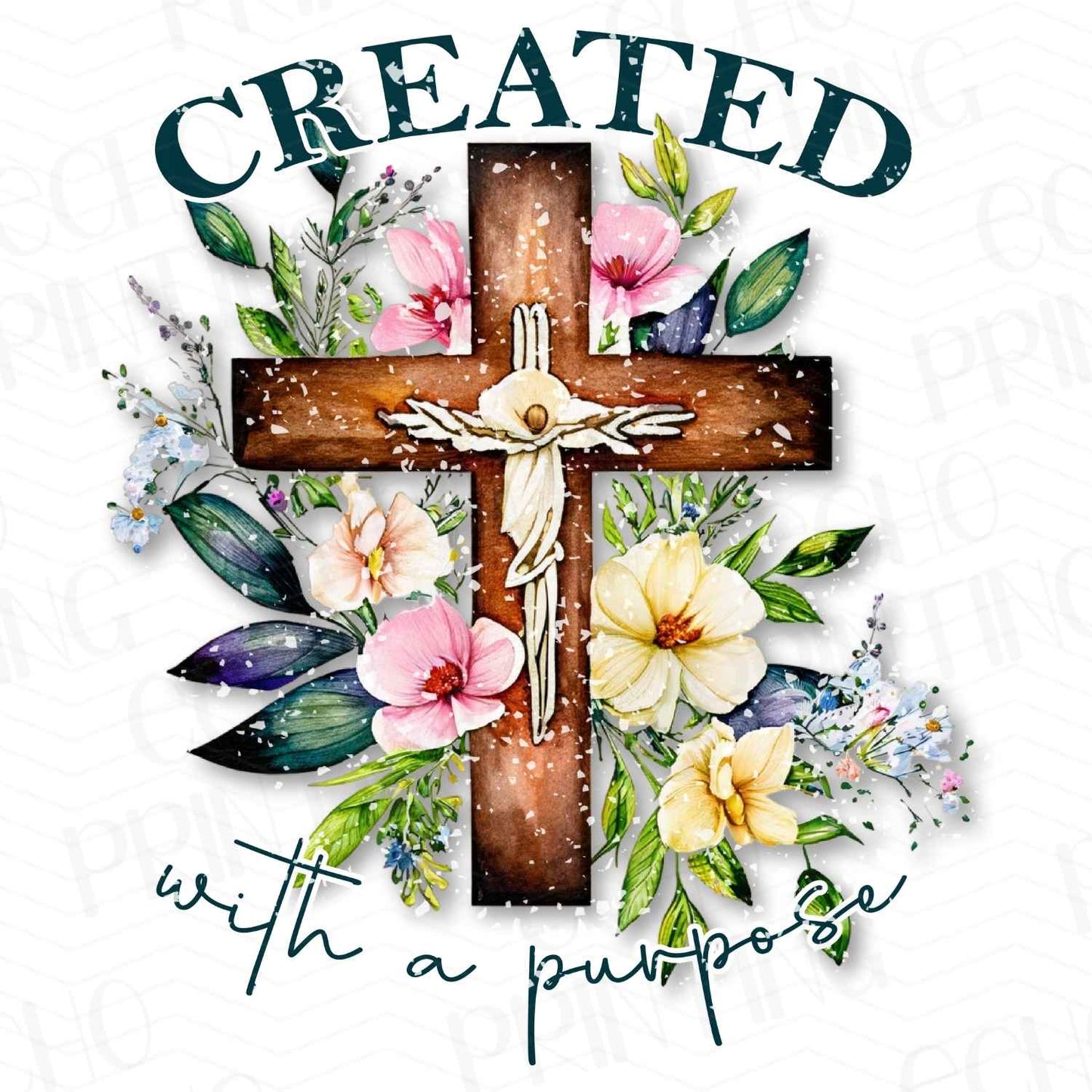 FTHG 106 - CREATED WITH A PURPOSE - CROSS WITH FLOWERS