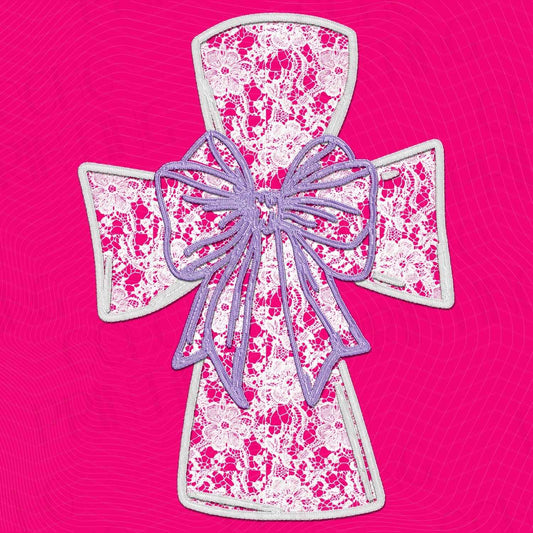 FTH 28 – PINK TEXTURED CROSS – BOW & LAC