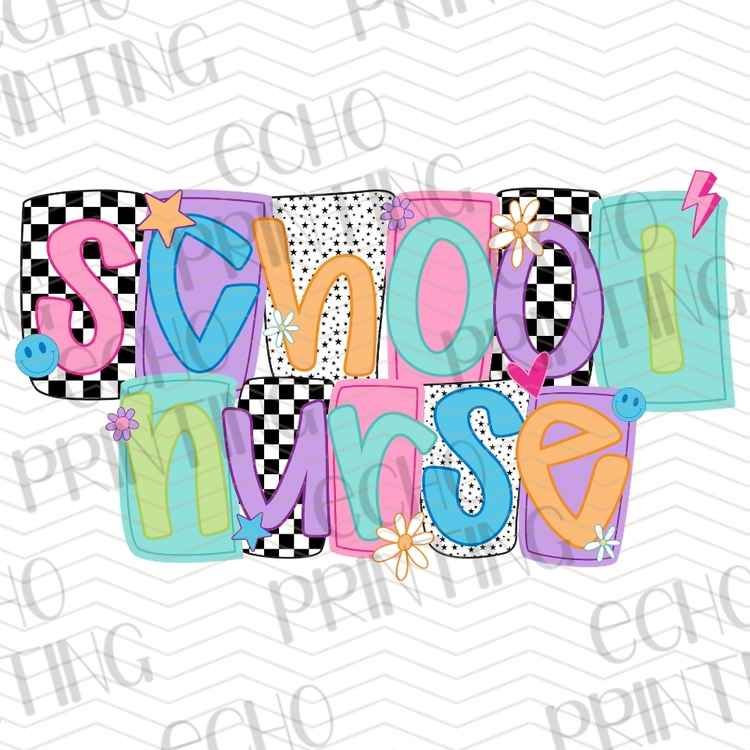 HLTCR 474 - COLORFUL SCHOOL NURSE RETRO LETTERING