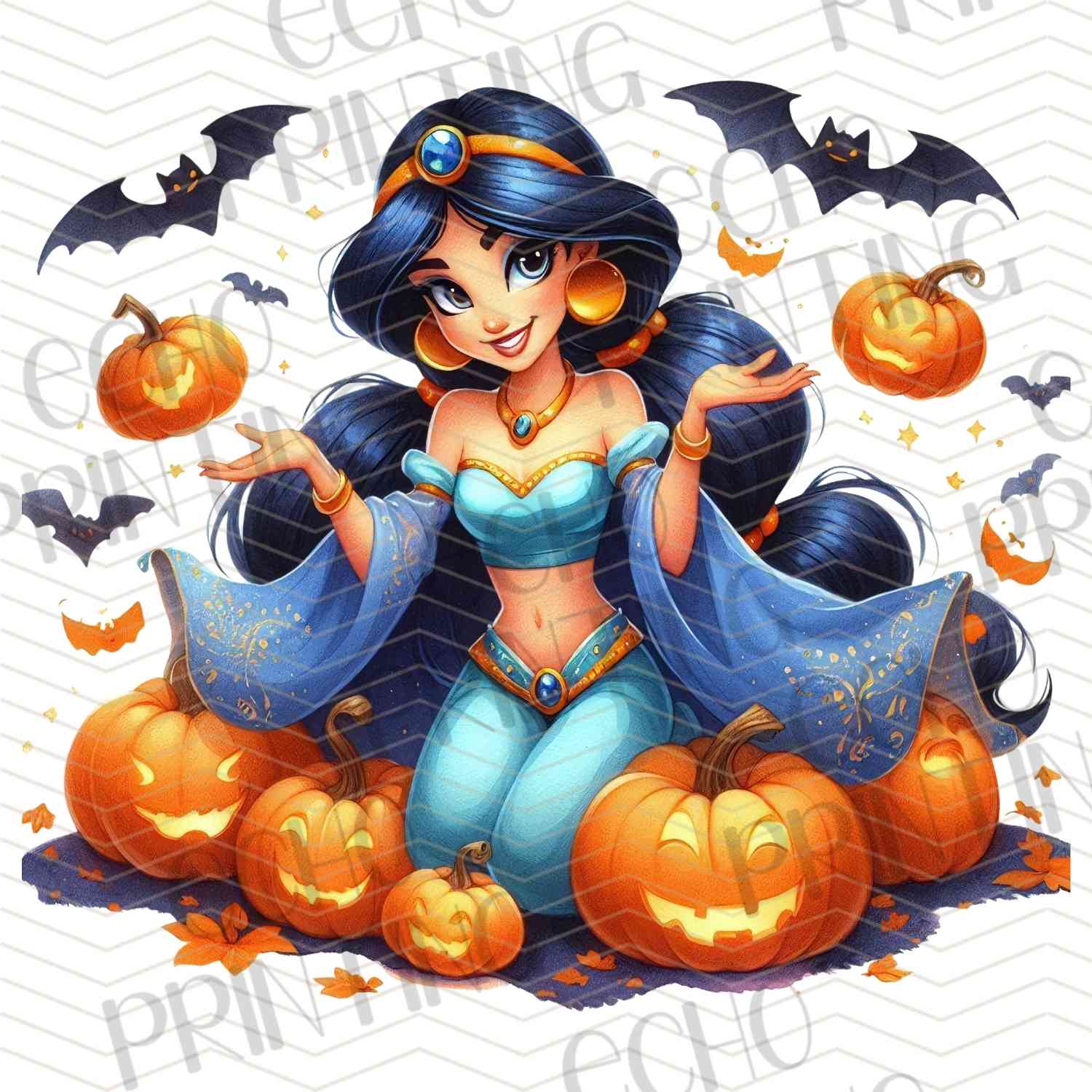 HLW 1104 – BLUE DRESS GIRL WITH PUMPKINS – ECHO PRINTING