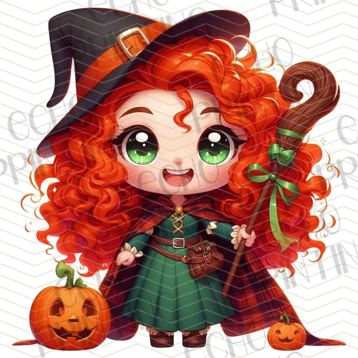 HLW 1115 – CURLY RED HAIR GIRL WITH WITCH HAT AND PUMPKIN