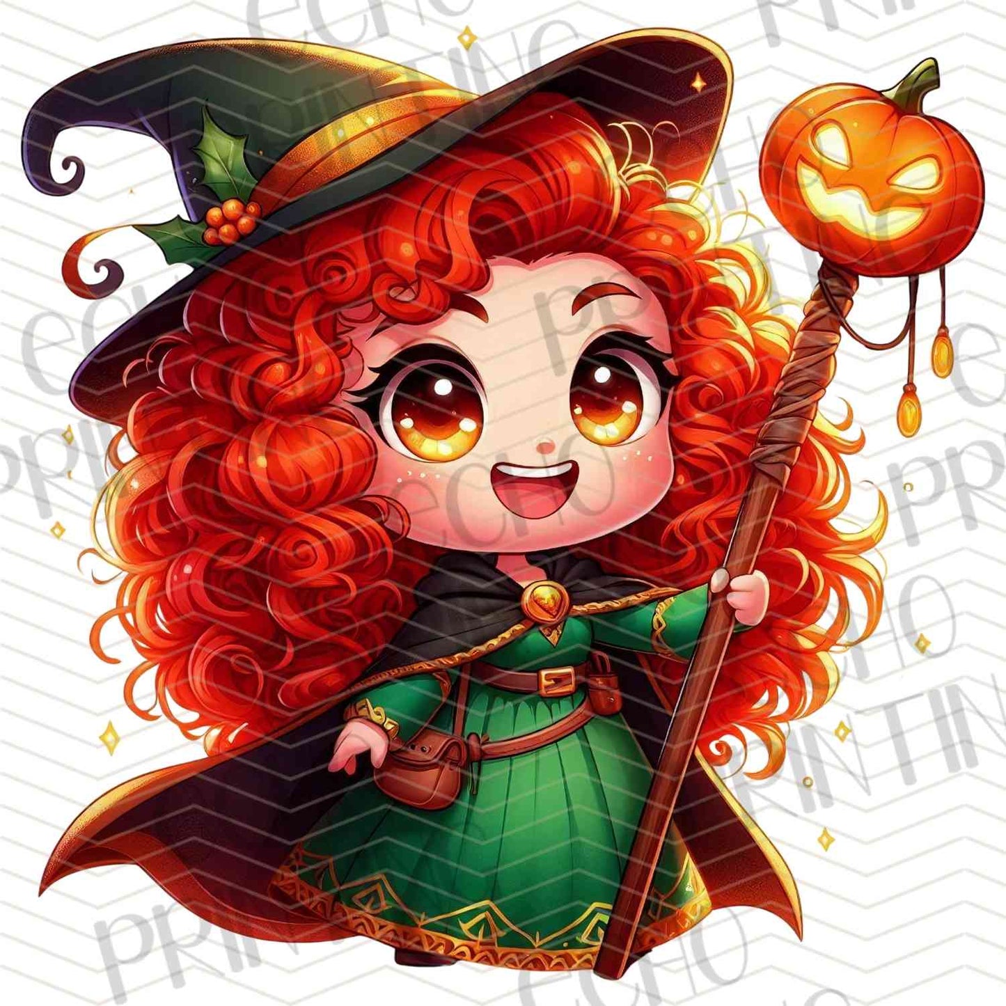 HLW 1119 – RED CURLY HAIR GIRL WITH PUMPKIN LOLLIPOP
