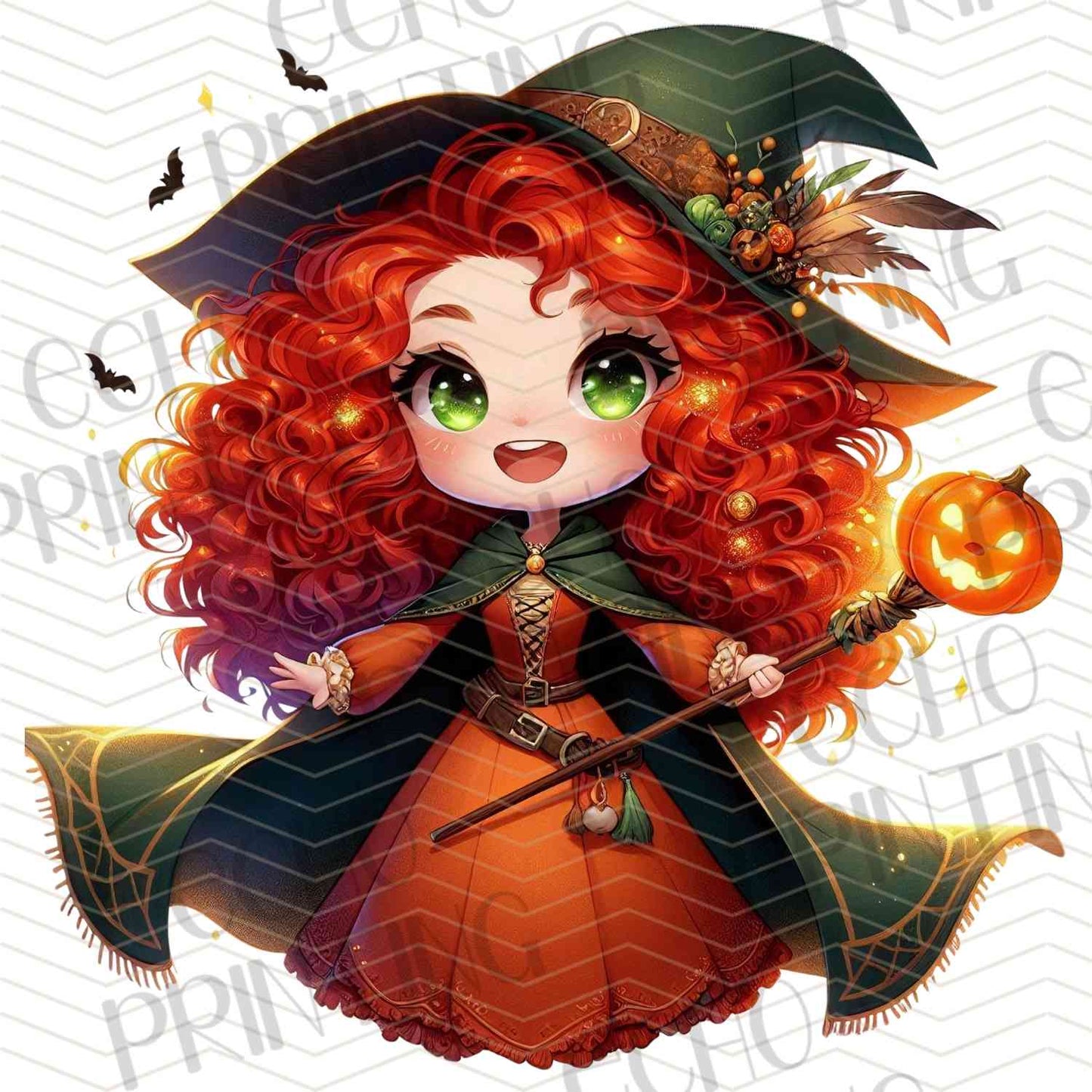 HLW 1122 - ORANGE HAIR WITCH GIRL IN GREEN DRESS