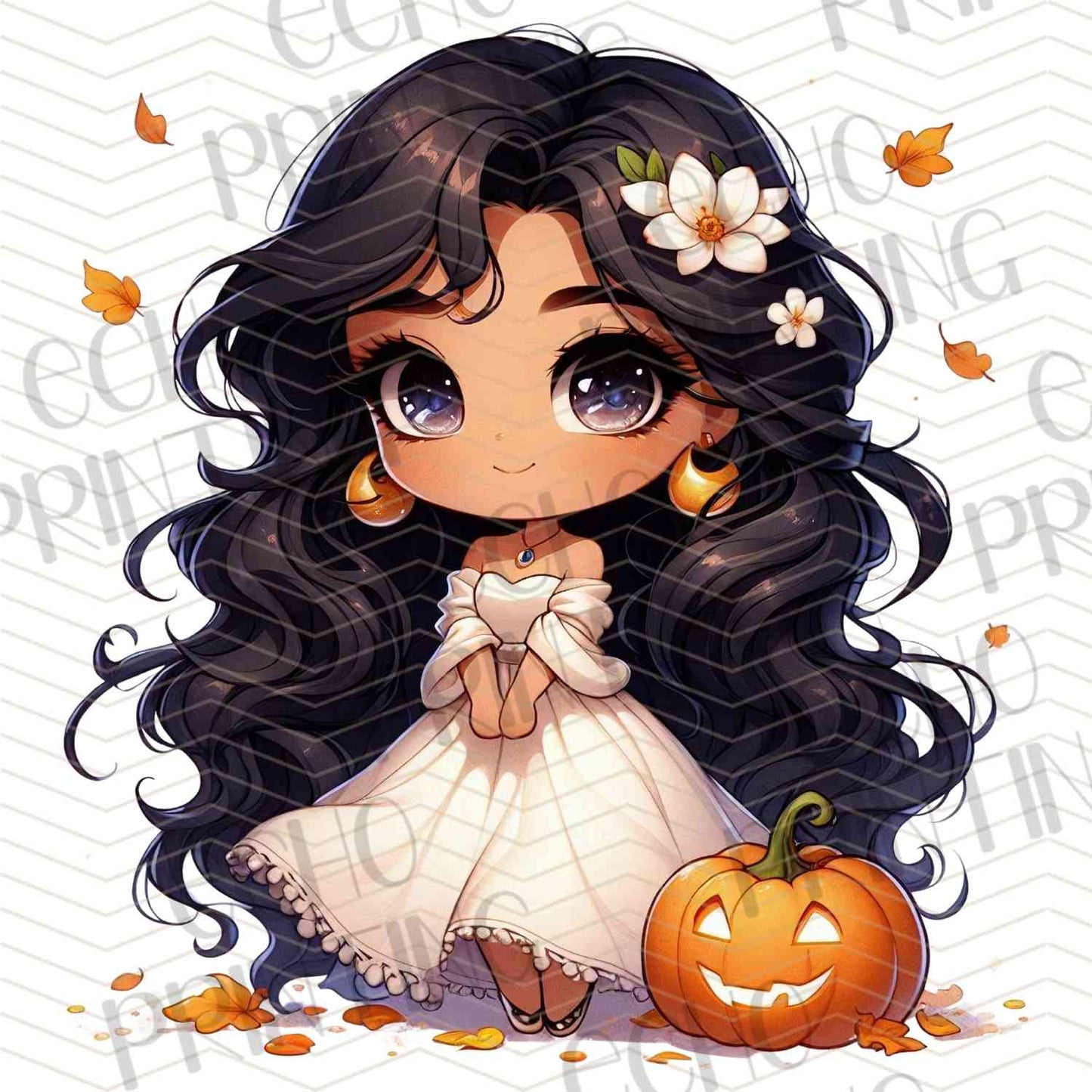HLW 1124 – BLACK HAIR FAIRYTALE GIRL WITH PUMPKIN