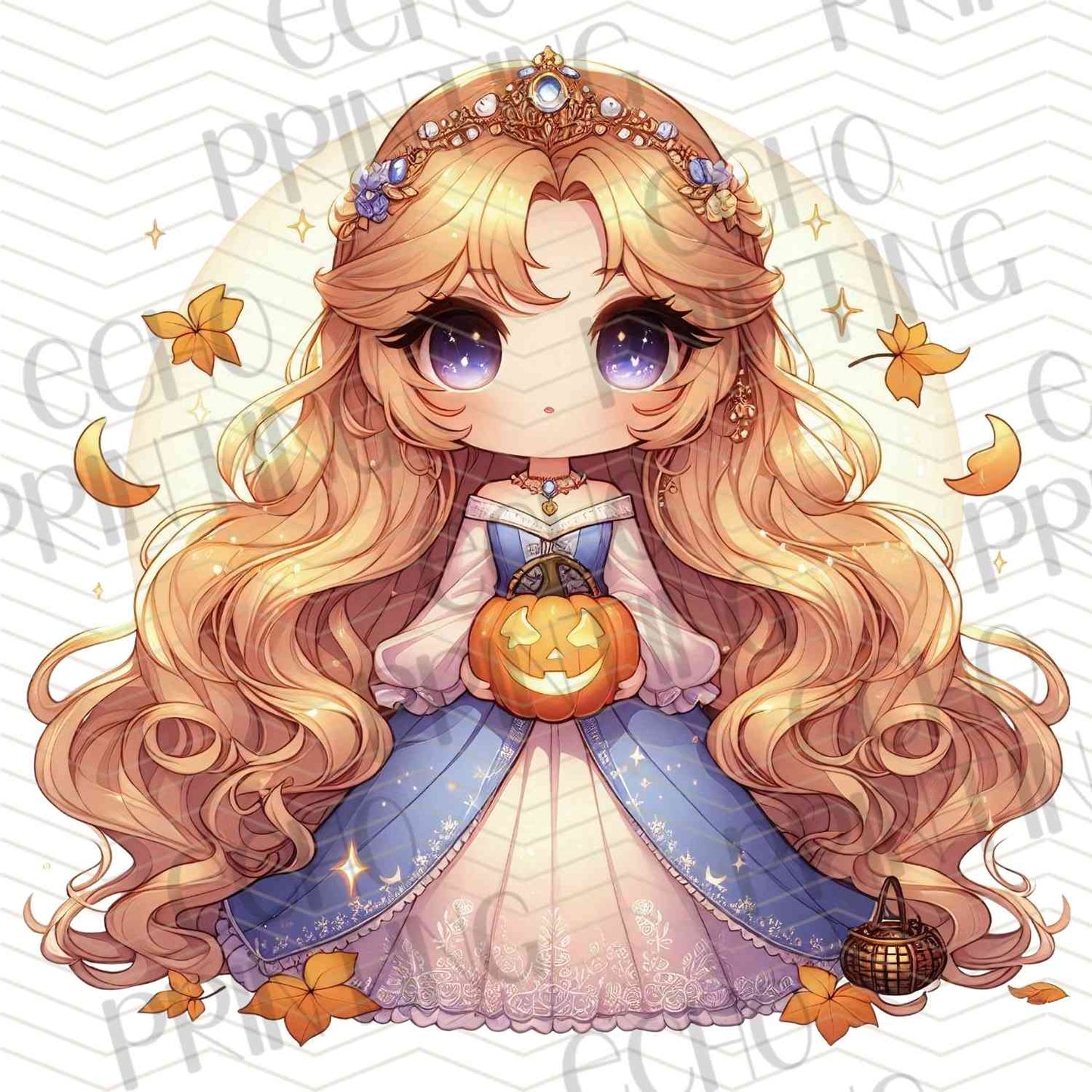 HLW 1128 - LONG HAIR BLONDE GIRL WITH BLUE DRESS AND PUMPKIN