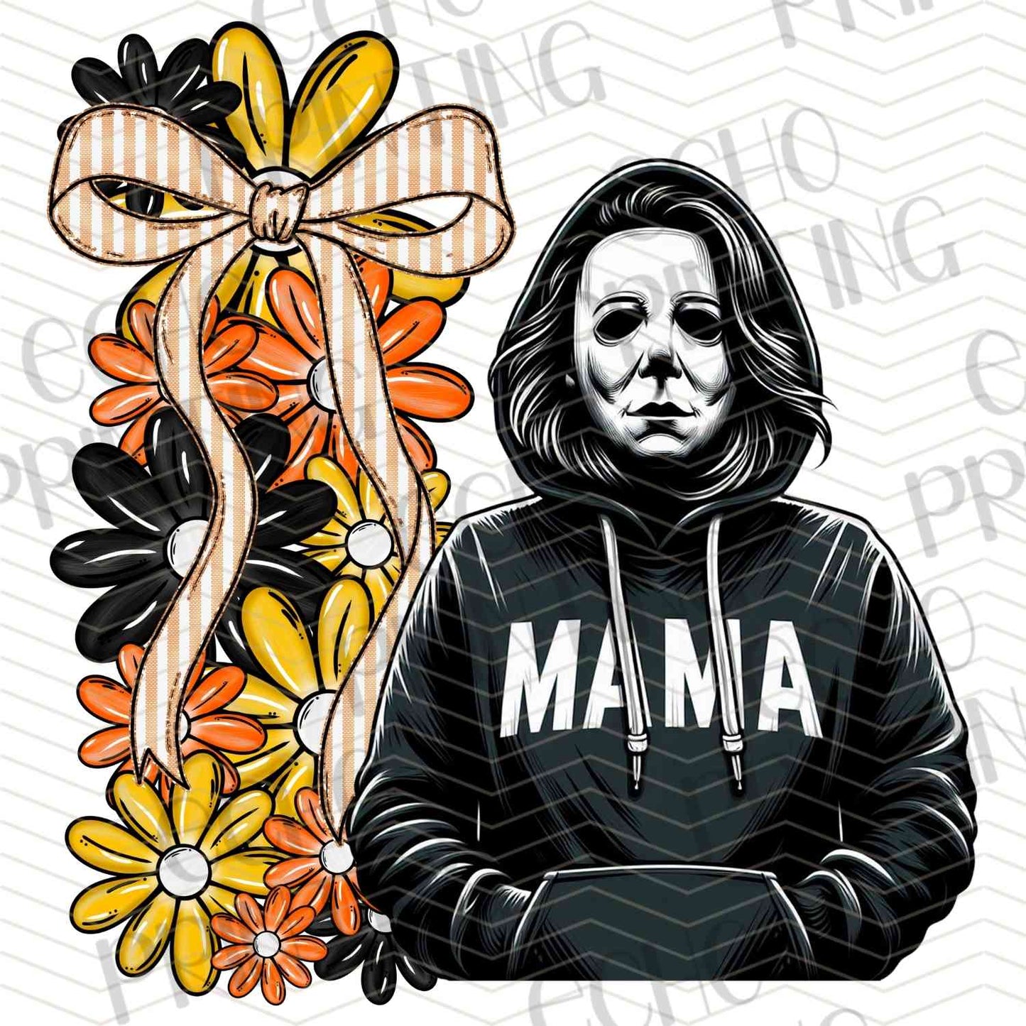 HLW 1145 – WHITE MASK CHARACTER WITH FLOWERS AND MAMA TEXT