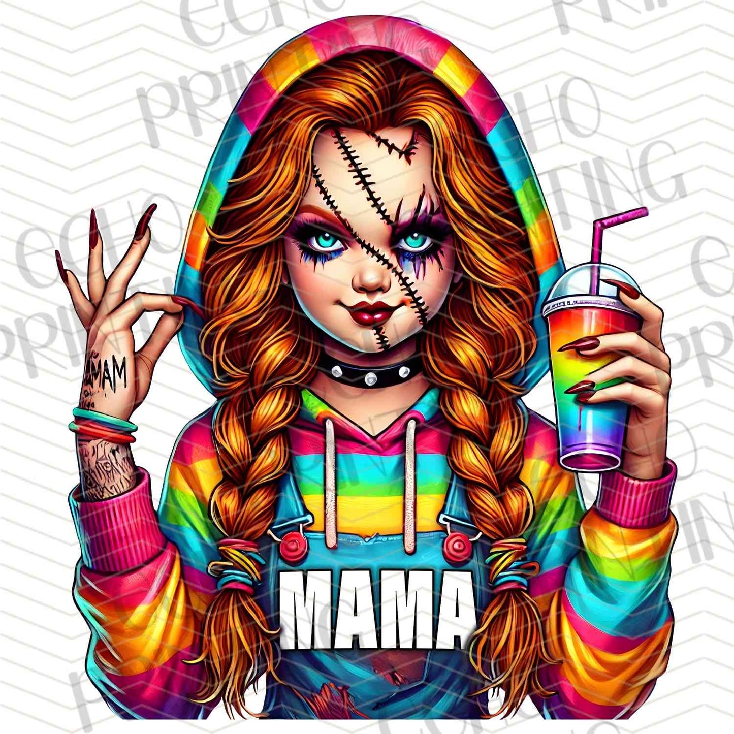 HLW 1149 – RED HAIR WOMAN WITH CUP AND MAMA TEXT