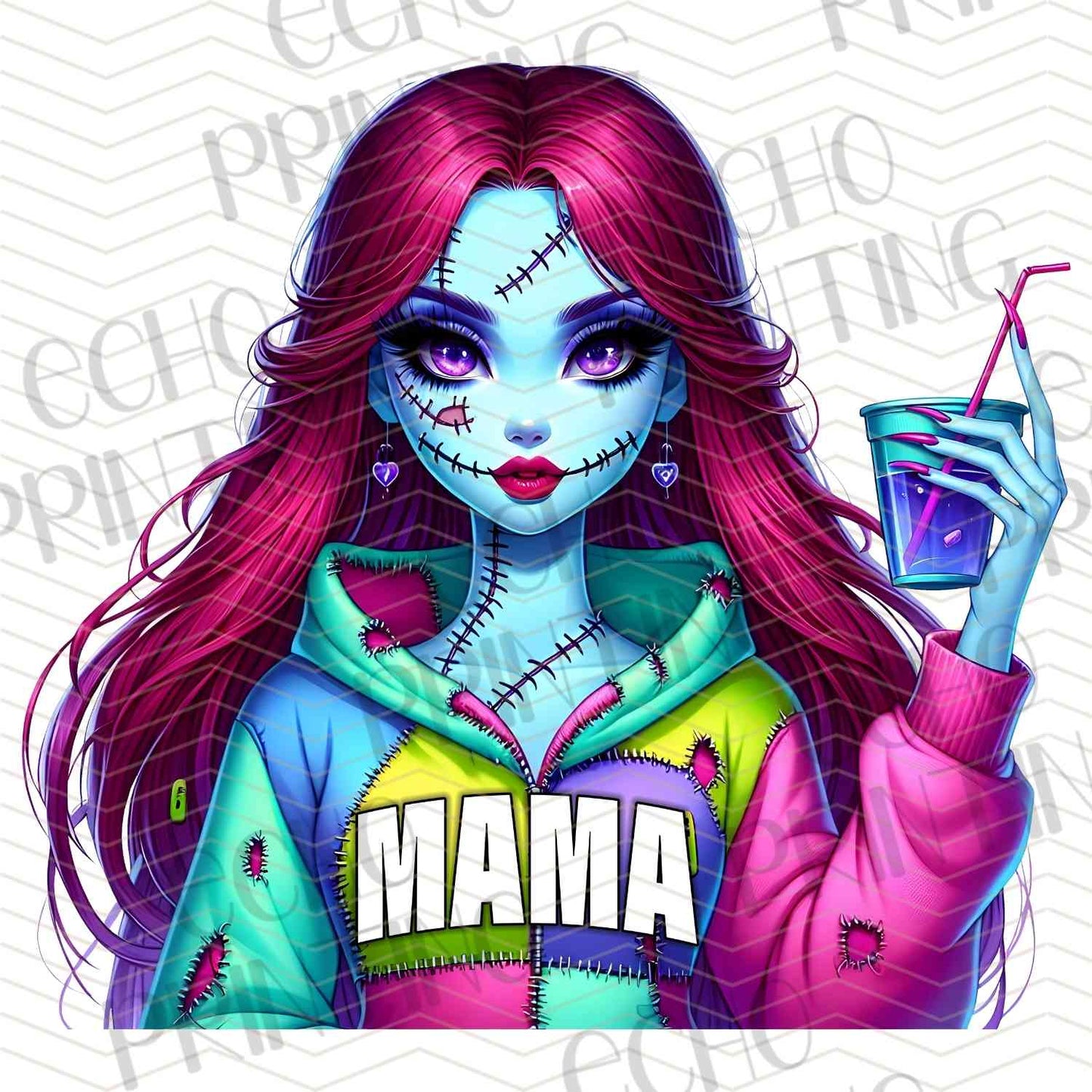 HLW 1155 - PURPLE HAIR GIRL WITH MAMA TEXT