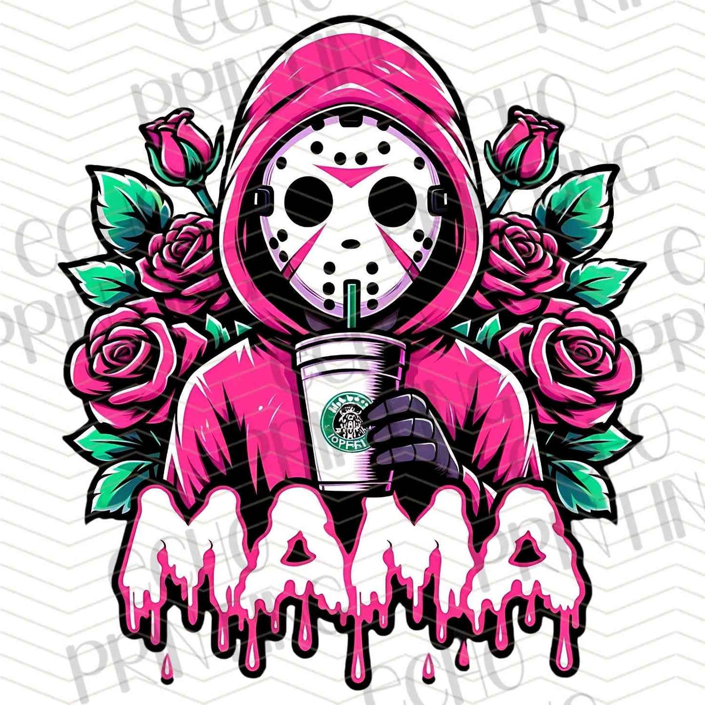 HLW 1156 – PINK ROSE SKULL GIRL WITH MAMA TEXT