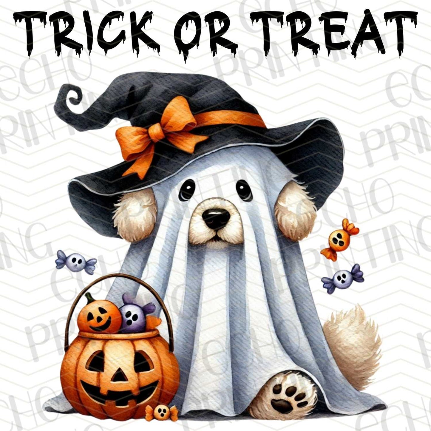 HLW 116 - TRICK OR TREAT DOG IN GHOST COSTUME